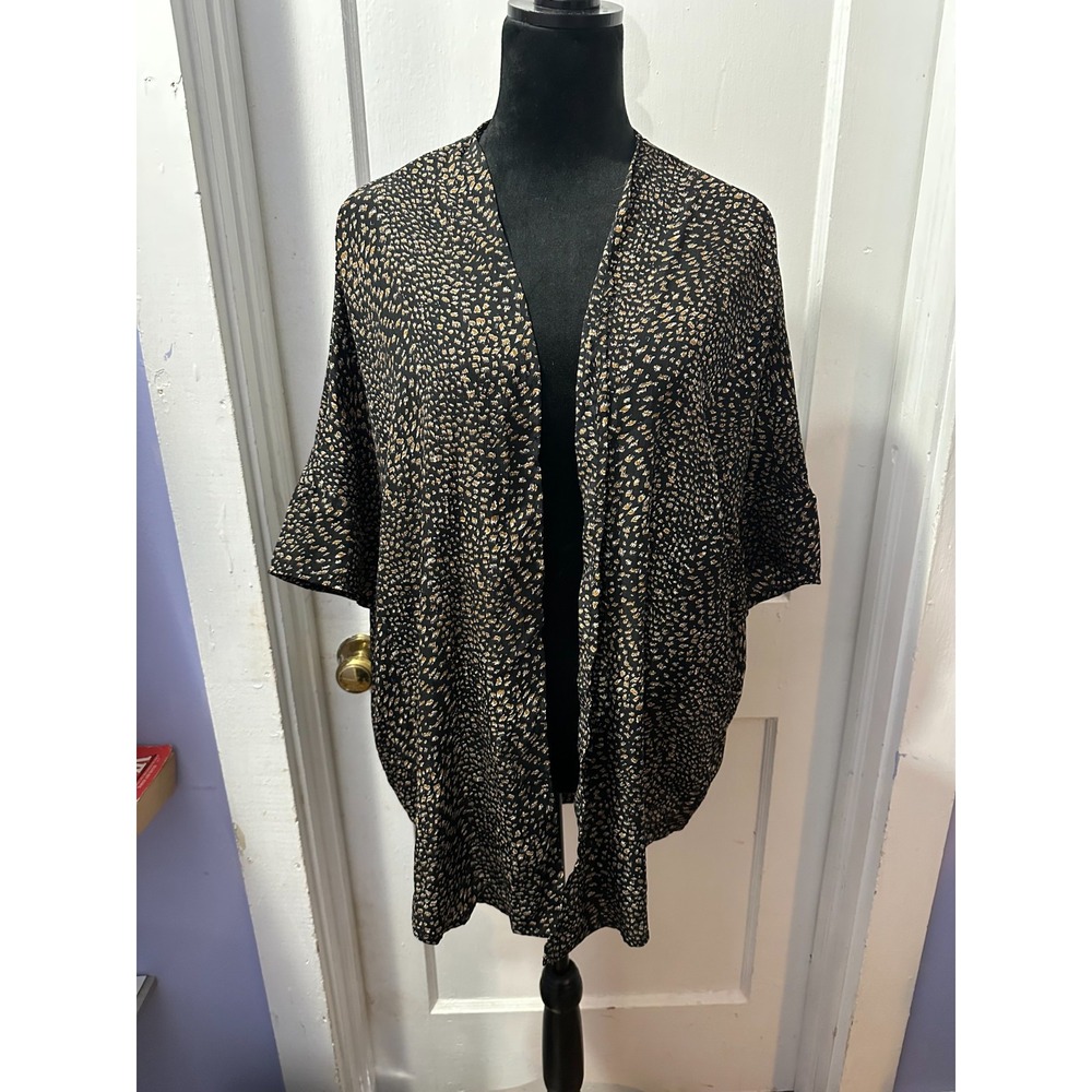 Listicle Black Leopard Print Short Sleeve Cardigan‎ in L